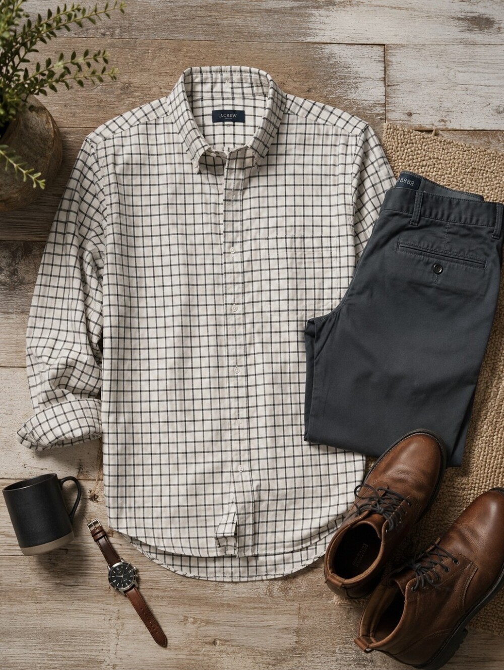 J.Crew Men’s Classic Button-Down – Neutral Grid Check-Classic Cut- XL EUC - Picture 3 of 11